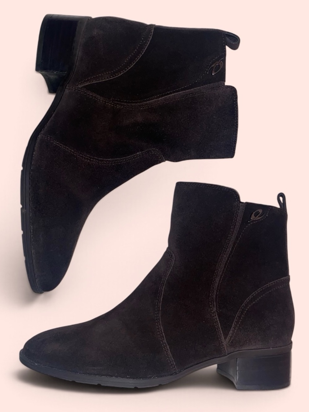 EASY SPIRIT SIDNEY Brown Suede 1-1/2โBlock Heel Ankle Boots Side Zip BRN Size 7